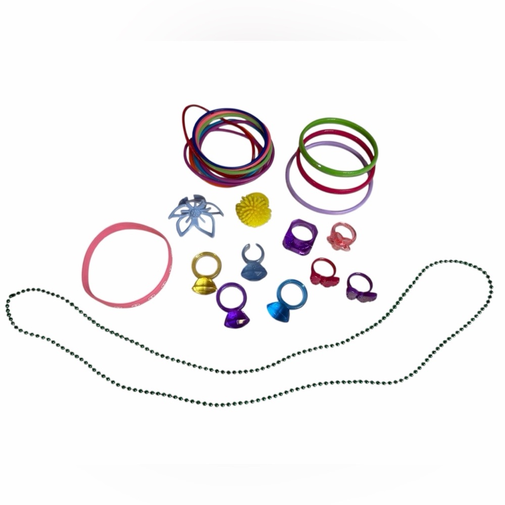 Little girls play jewelry lot with 12 bracelets necklace & 10 rings